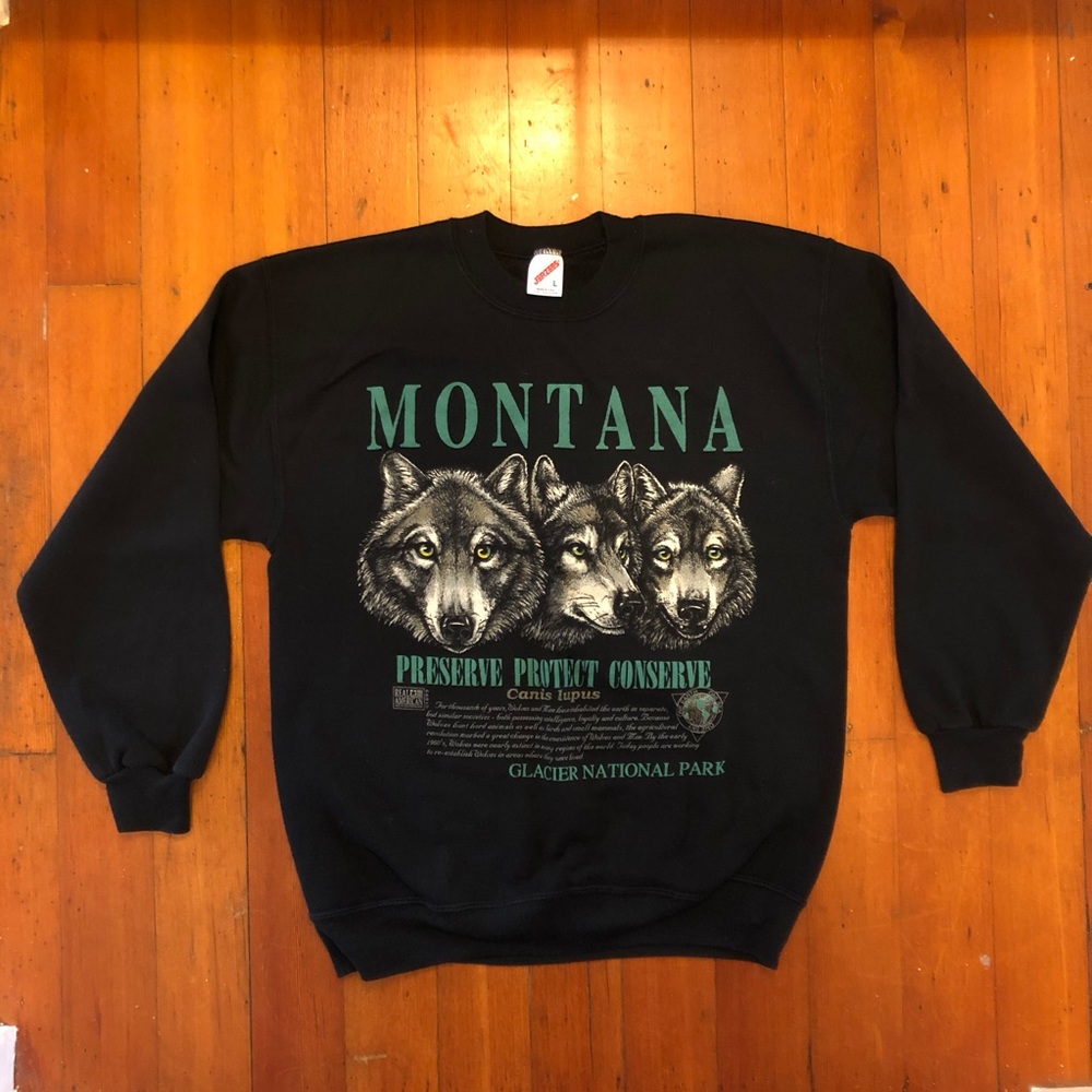 Vintage Jerzees Sweater Wolf Montana Glacier Park